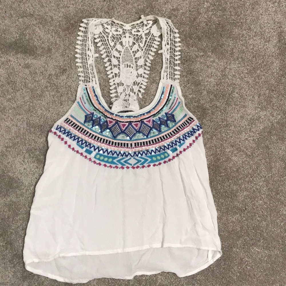 Crochet back sparkle tank